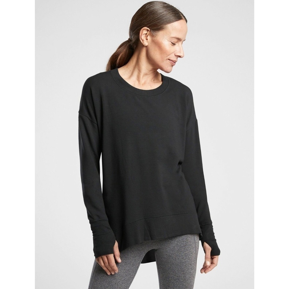 Athleta Coastal Luxe Sweatshirt Long Sleeve Top Black Small
